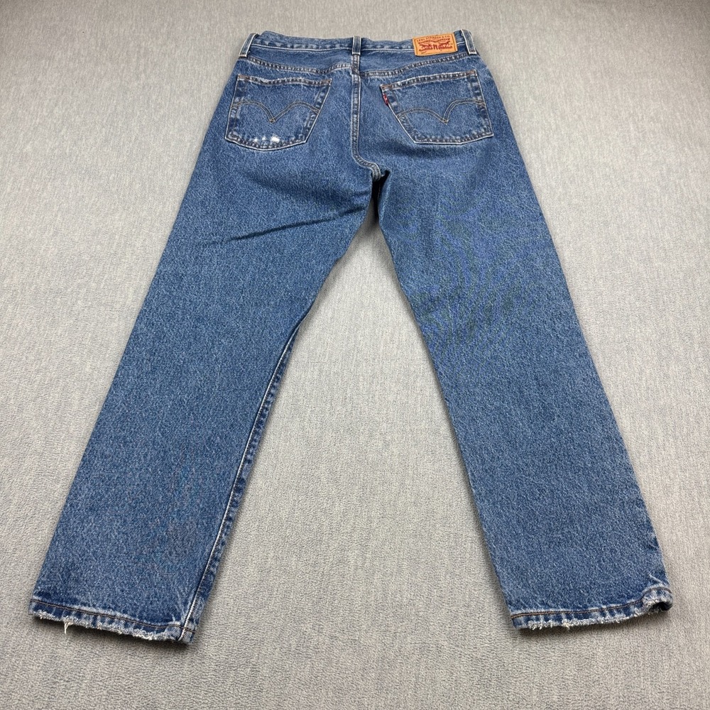 Levis 501 Jeans Womens 28X26 Blue Button Fly Straight Leg Classic Fit Distress - Picture 14 of 15
